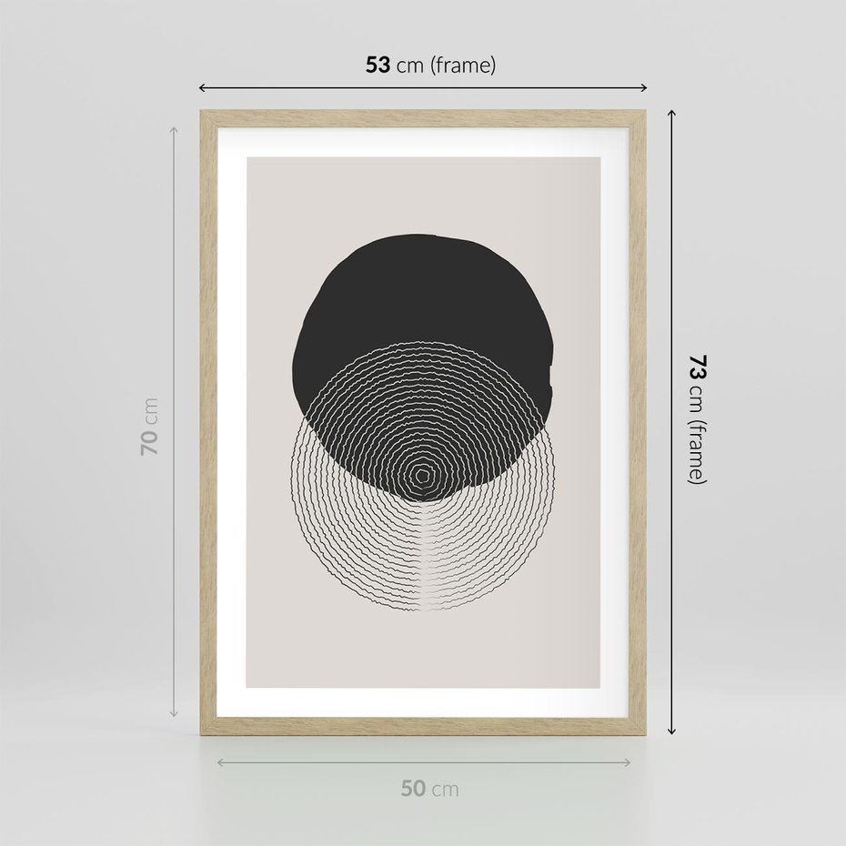 Plakat w ramie 50x70 - Boho Przenikanie Uroku - abstrakcyjna kompozycja, okręgi - rama drewno