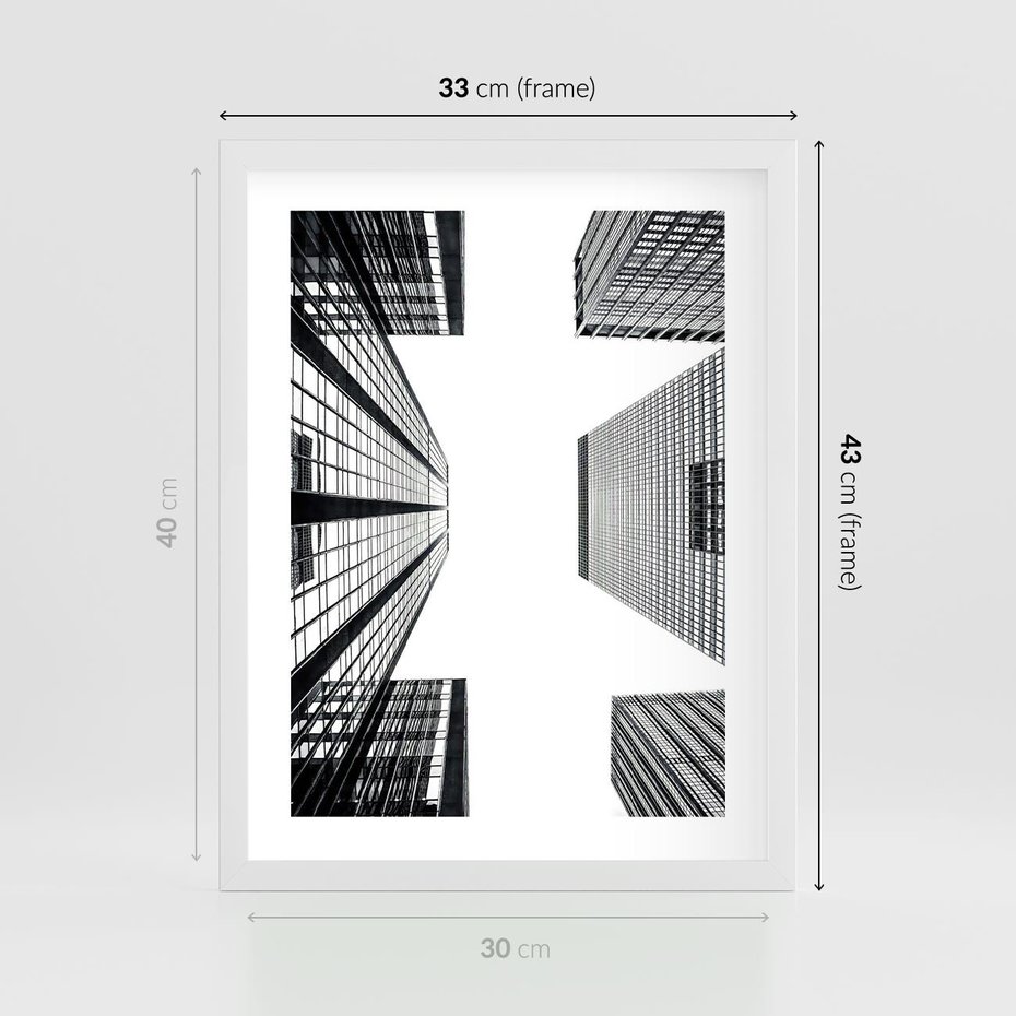 Plakat w ramie 30x40 - Architektoniczna Symetria - architektura, wysoki wieżowiec - rama biała