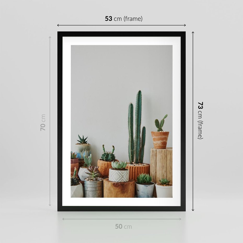 Plakat w ramie 50x70 - Naturalna Harmonia - kaktusy, liście - rama czarna