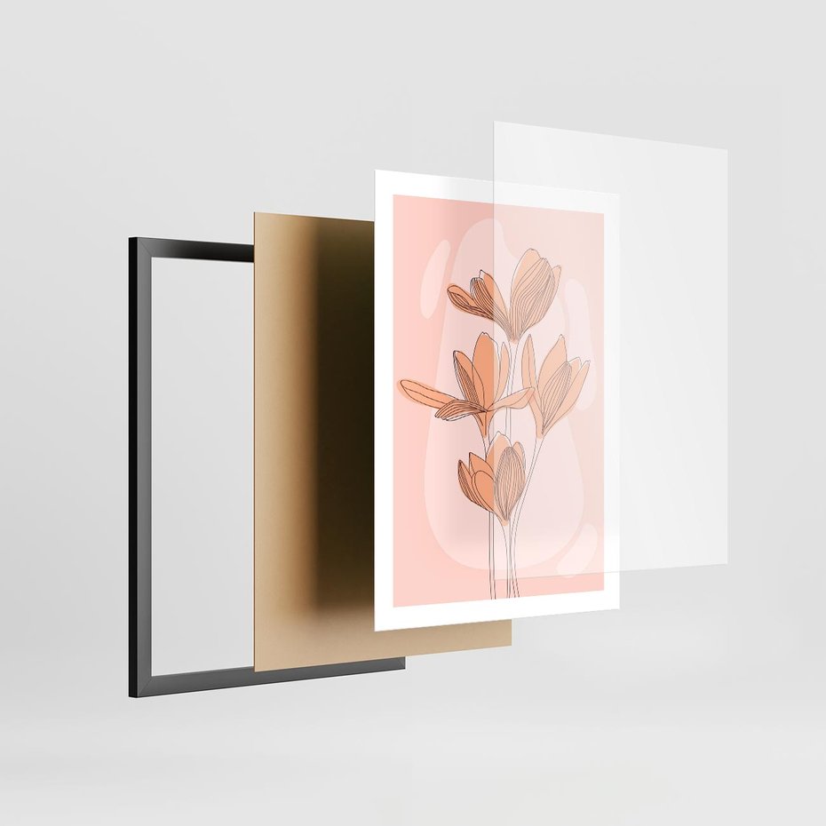 Plakat w ramie 50x70 - Przenikające Kształty - minimalistyczny plakat, pudrowe kwiaty - rama czarna