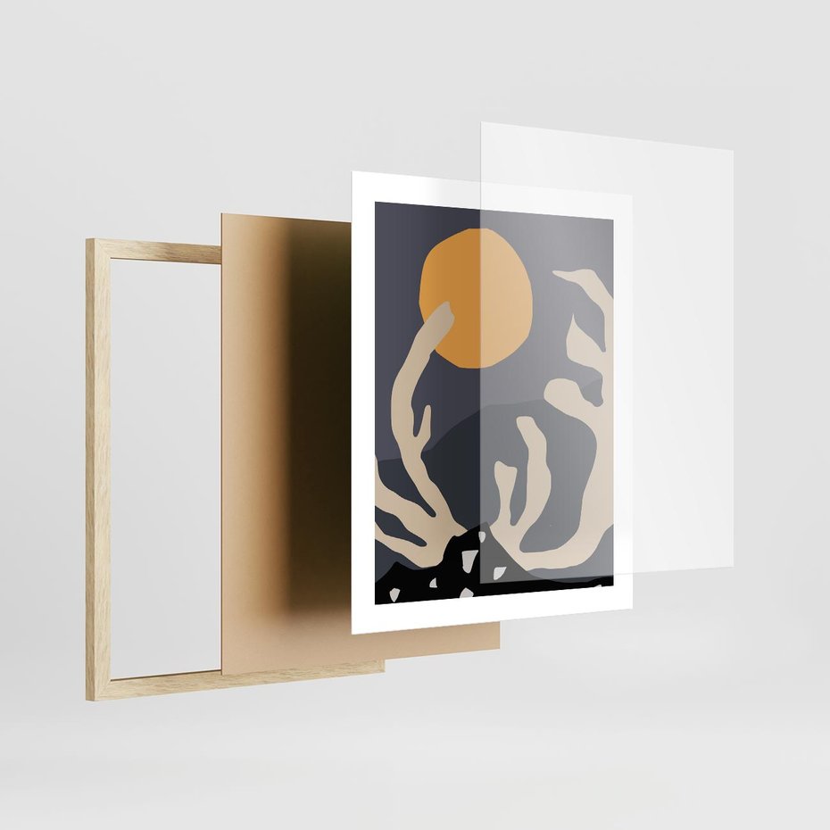 Plakat w ramie 40x50 - Tajemniczy Księżyc - nowoczesna sztuka, plakat - rama drewno
