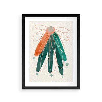 Plakat w ramie 40x50 - Energetyczna Harmonia Kwiatów - akwarelowe abstrakcyjne kształty, zieleń i pomarańcz - rama czarna