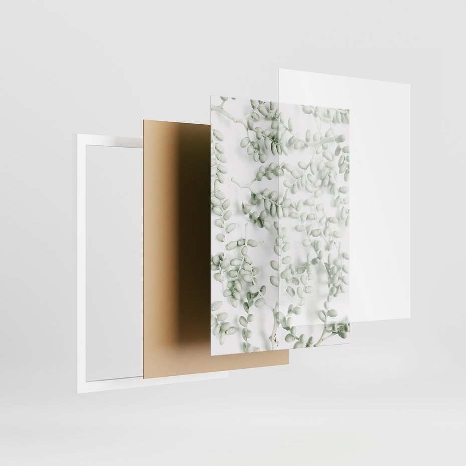 Zestaw obrazy w ramie 40x50 galeria - Liście, zieleń, minimalizm - rama biała