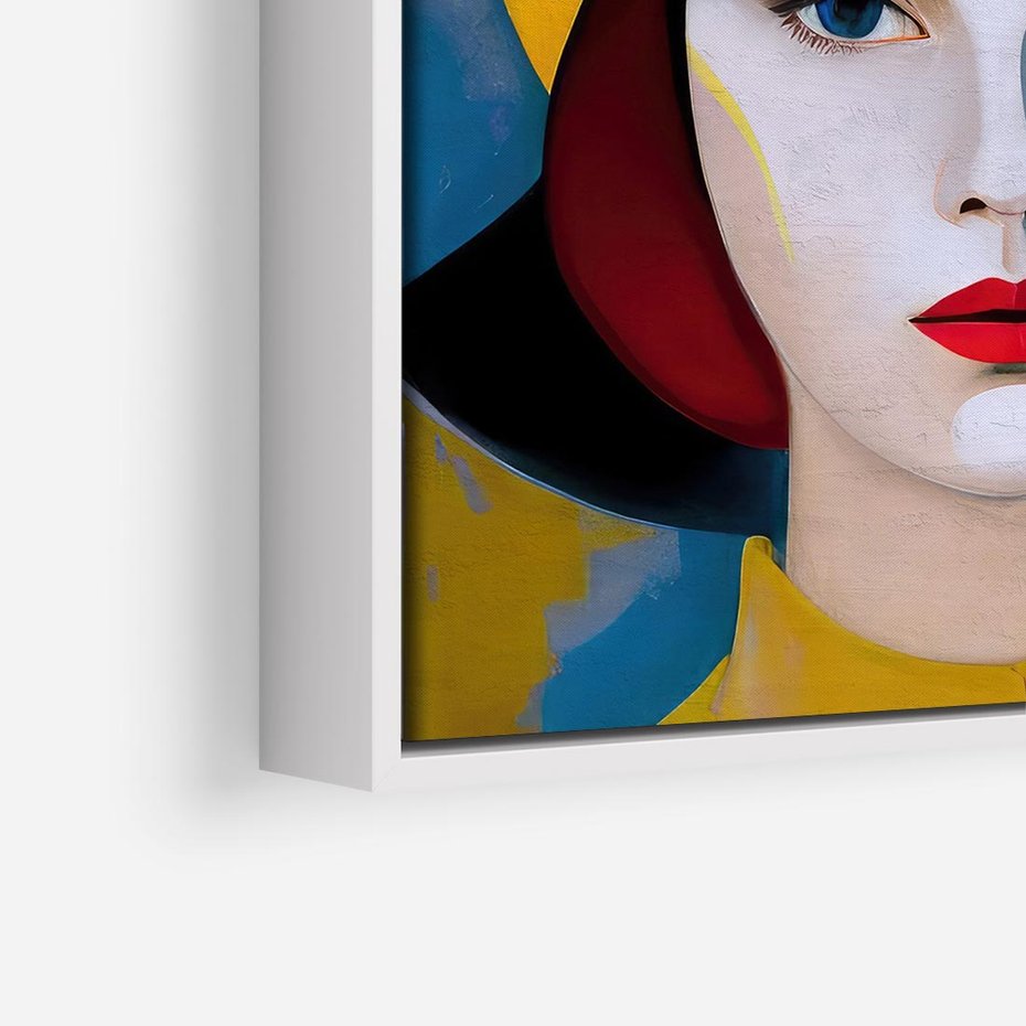 Obraz w ramie 80x80 - Kształtujące Widzenia - abstrakcyjny obraz olejny, portret twarzy kobiety - rama biała