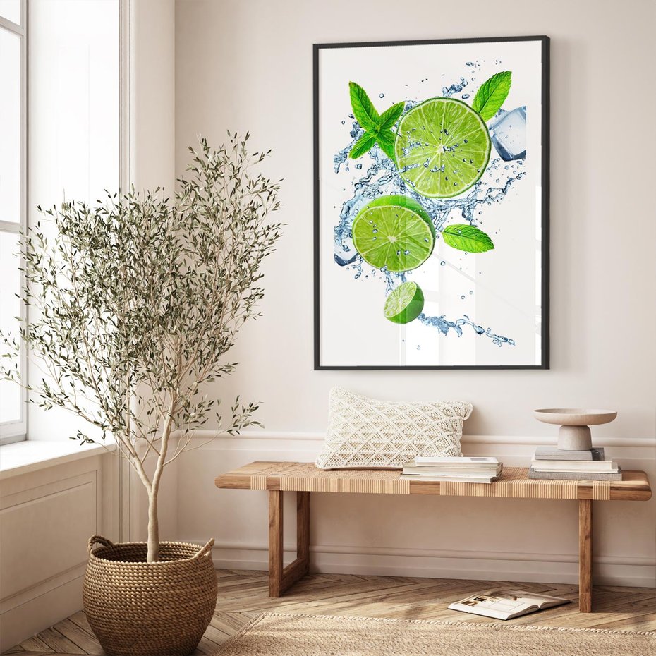 Plakat w ramie 50x70 - Świeżość i Witalność - limonka, owoce - rama czarna