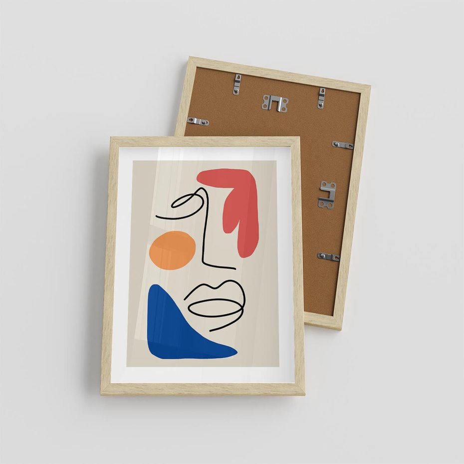 Plakat w ramie 30x40 - Rozbijające Granice Kształtów - abstrakcyjny obraz, przypomina twarz - rama drewno