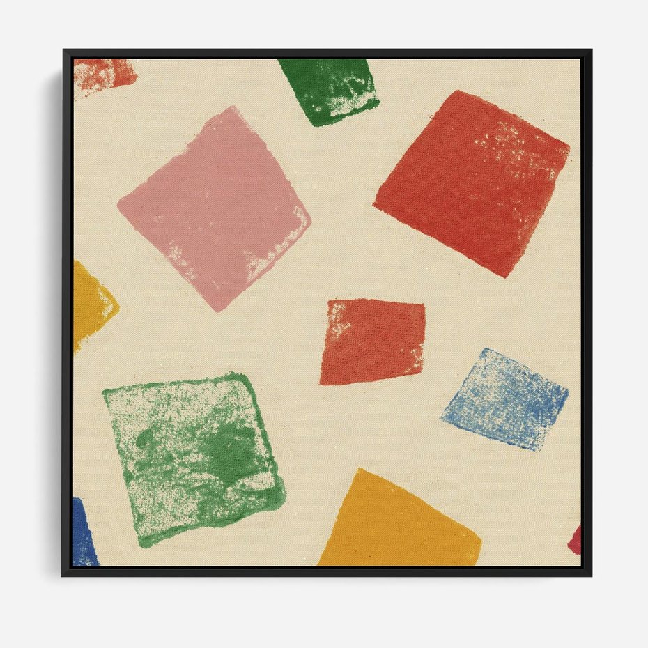 Obraz w ramie 50x50 - Tęczowe Rytmy - kolorowe tęczowe kwadraty, wesoły kolaż - rama czarna