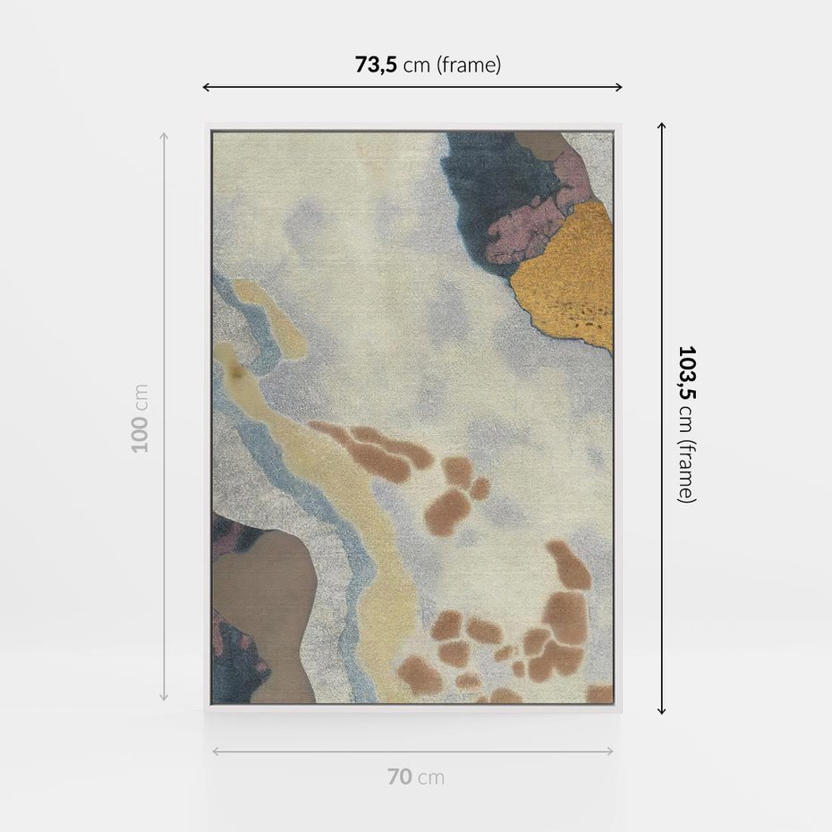 Obraz w ramie 70x100 - Melancholijne oddechy pędzla - abstrakcyjne formy, zgaszone kolory - rama biała