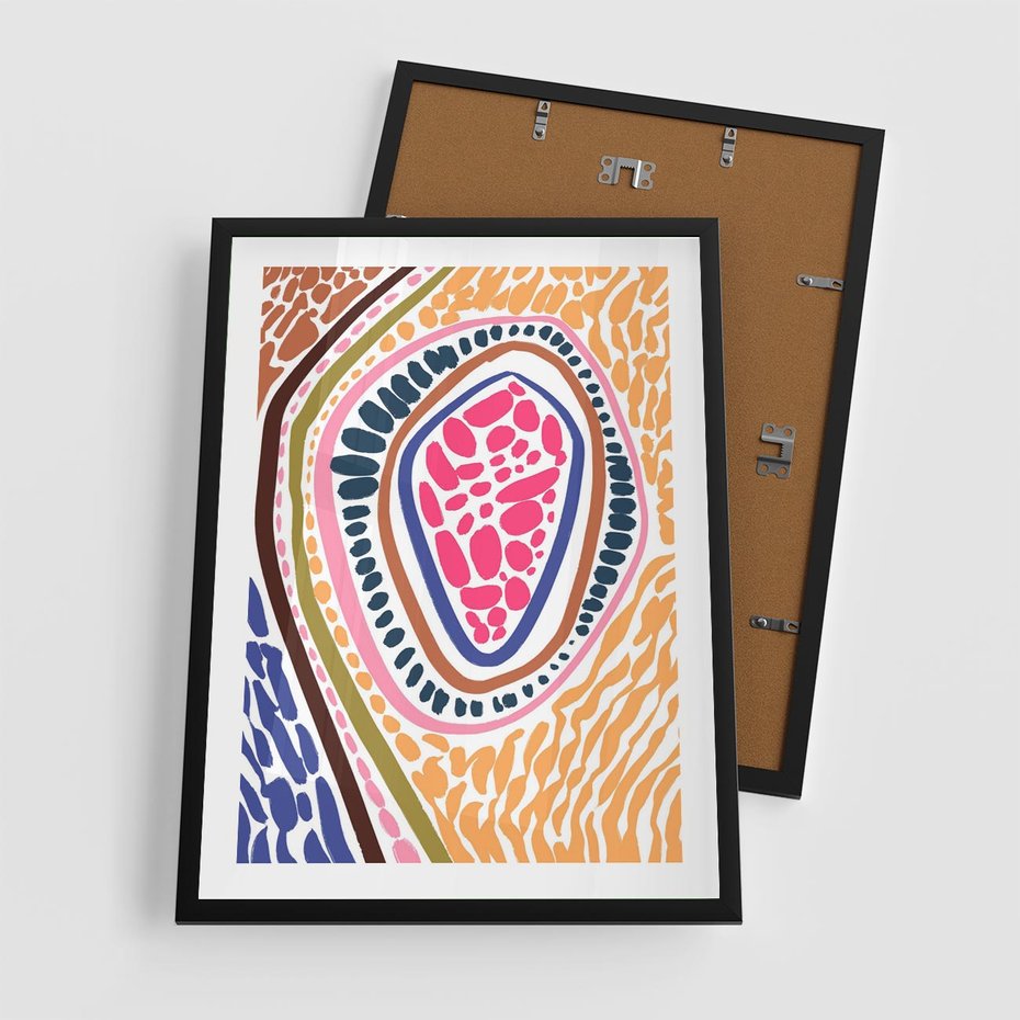 Plakat w ramie 50x70 - Rozchlapane Wizje - kolorowe wzory, tęczowe żywe kolory - rama czarna