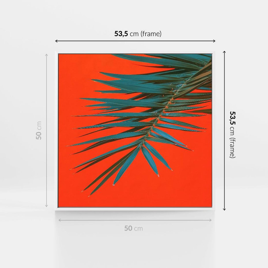Obraz w ramie 50x50 - Egzotyczny Urok - liście, palma - rama biała