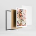 Plakat w ramie 50x70 - Kwiatowy Rarytas: Róże w Herbacianym Zbliżeniu - kwiaty, herbaciane - rama czarna