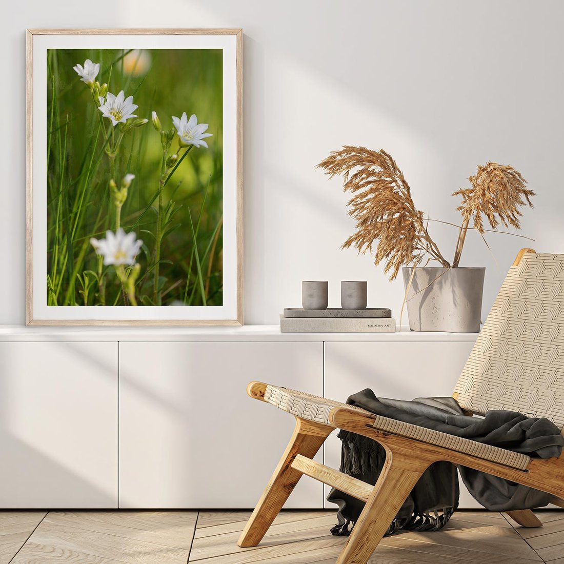 Plakat w ramie 40x50 - Kolorowa łąka - stokrotki, łąka - rama drewno