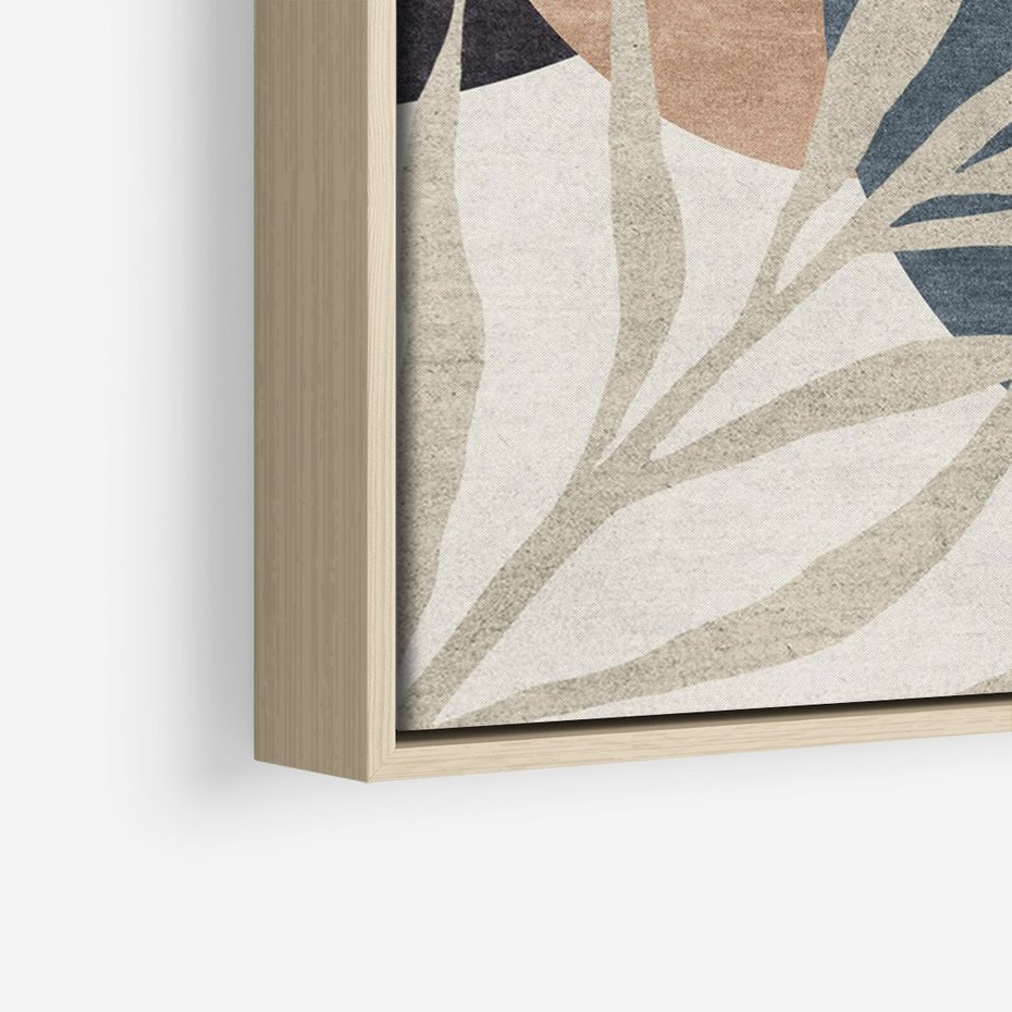 Obraz w ramie 50x70 - Symfonia skradzionych chwil - cienie liści palmy, beżowe tłó - rama drewno