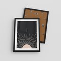 Plakat w ramie 30x40 - Słoneczny Portret Duszy - boho czarne słońce, nowoczesna grafika - rama czarna