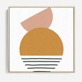 Obraz w ramie 50x50 - Kolory Przyszłości - kompozycja kół i kresek, ciepłe kolory - rama drewno