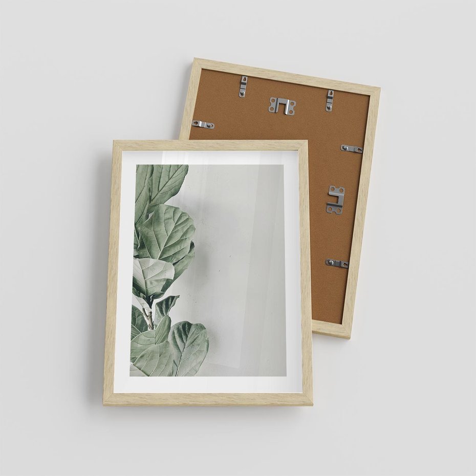 Plakat w ramie 30x40 - Minimalistyczna Harmonia: Zieleń Liści - zieone liście, kompozycja - rama drewno