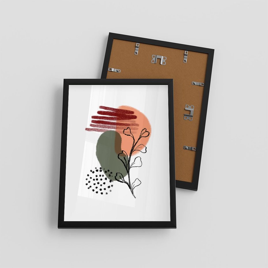 Plakat w ramie 30x40 - Przenikające Widzenia - abstrakcyjna sztuka, liście - rama czarna