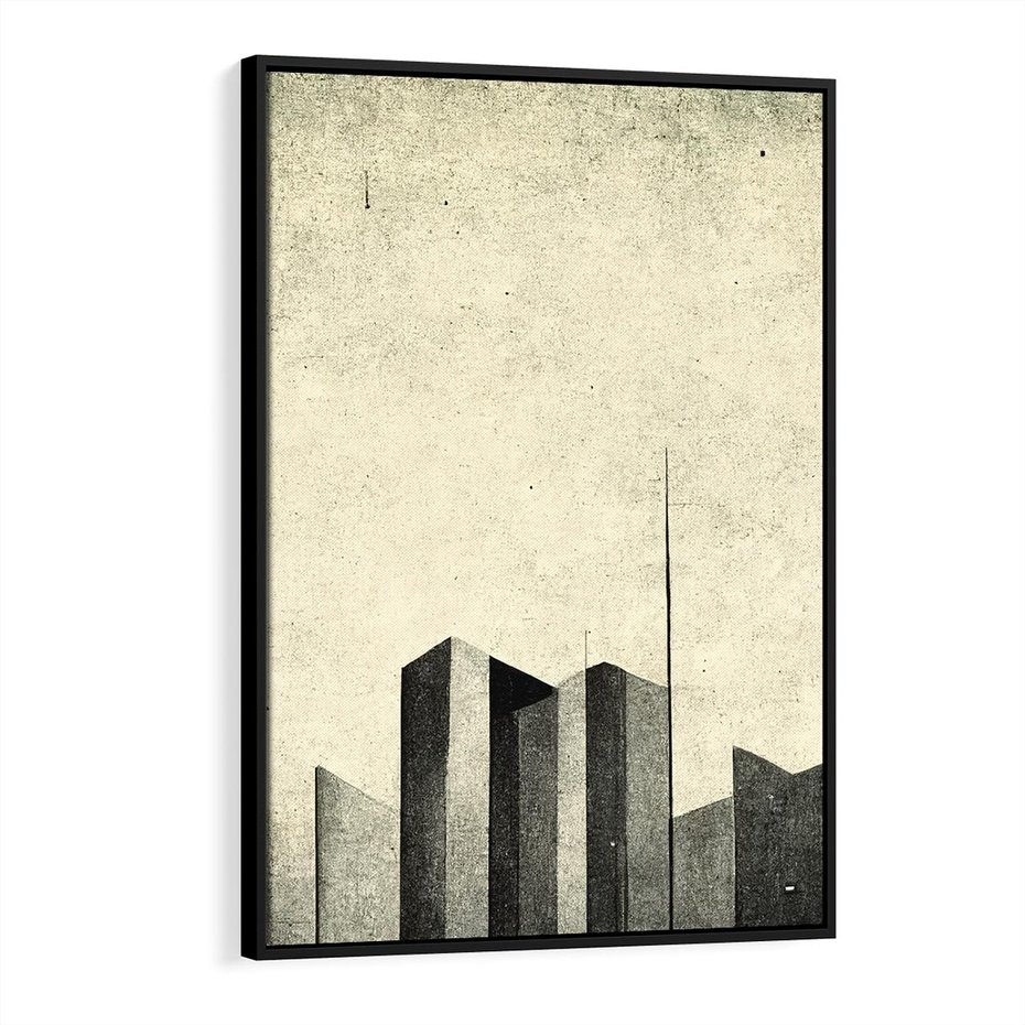 Obraz w ramie 70x100 - Mroczne Wieżowce - postarzana grafika, perspektywa budynków wieżowców - rama czarna