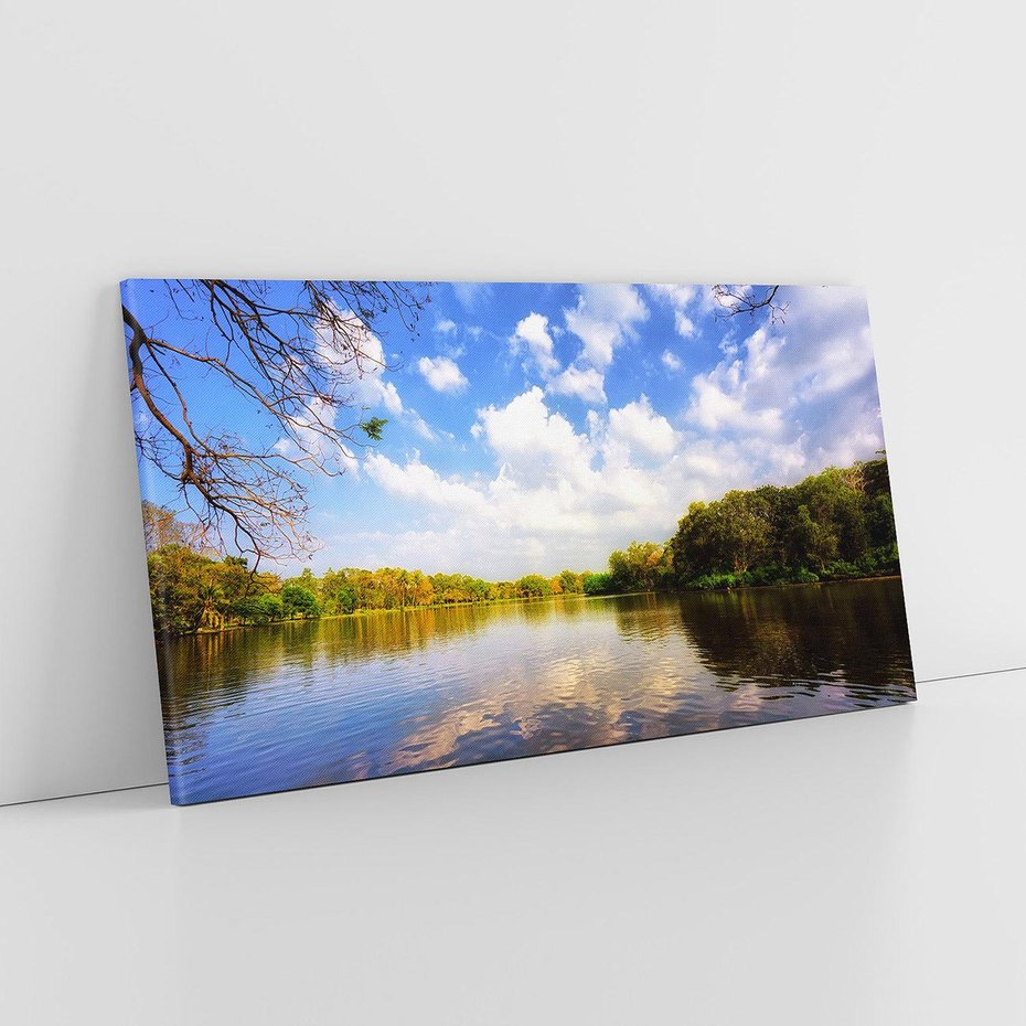 Obraz na płótnie 120x60 - Jezioro: Ukojenie wśród drzew - jezioro, las