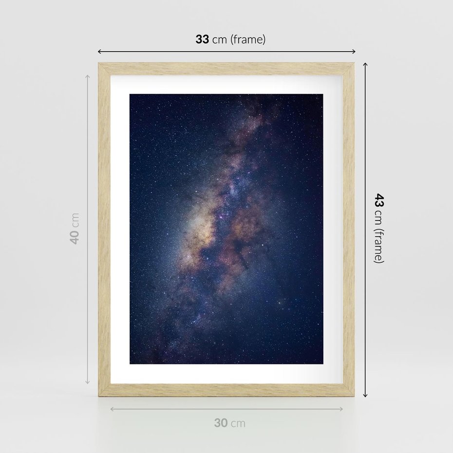 Plakat w ramie 30x40 - Wśród Gwiazd - rozgwieżdzone niebo, droga mleczna - rama drewno