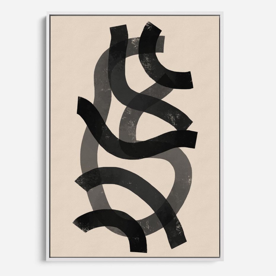 Obraz w ramie 70x100 - Strukturalne Odbicia Innowacji - zaplątane minimalistyczne linie, na bezowym tle - rama biała