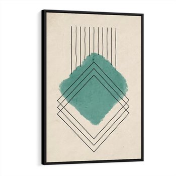 Obraz w ramie 50x70 - Impresje Przestrzeni - akwarelowa plama, geometryczne szkicowane kształty - rama czarna