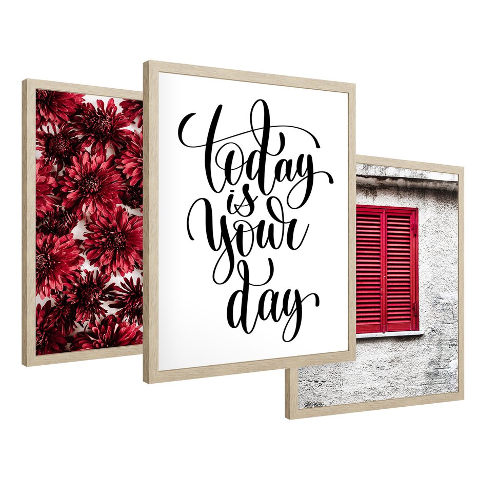 Zestaw obrazy w ramie 50x70 galeria - Twój, dzień, cytat, motywacja - rama drewno