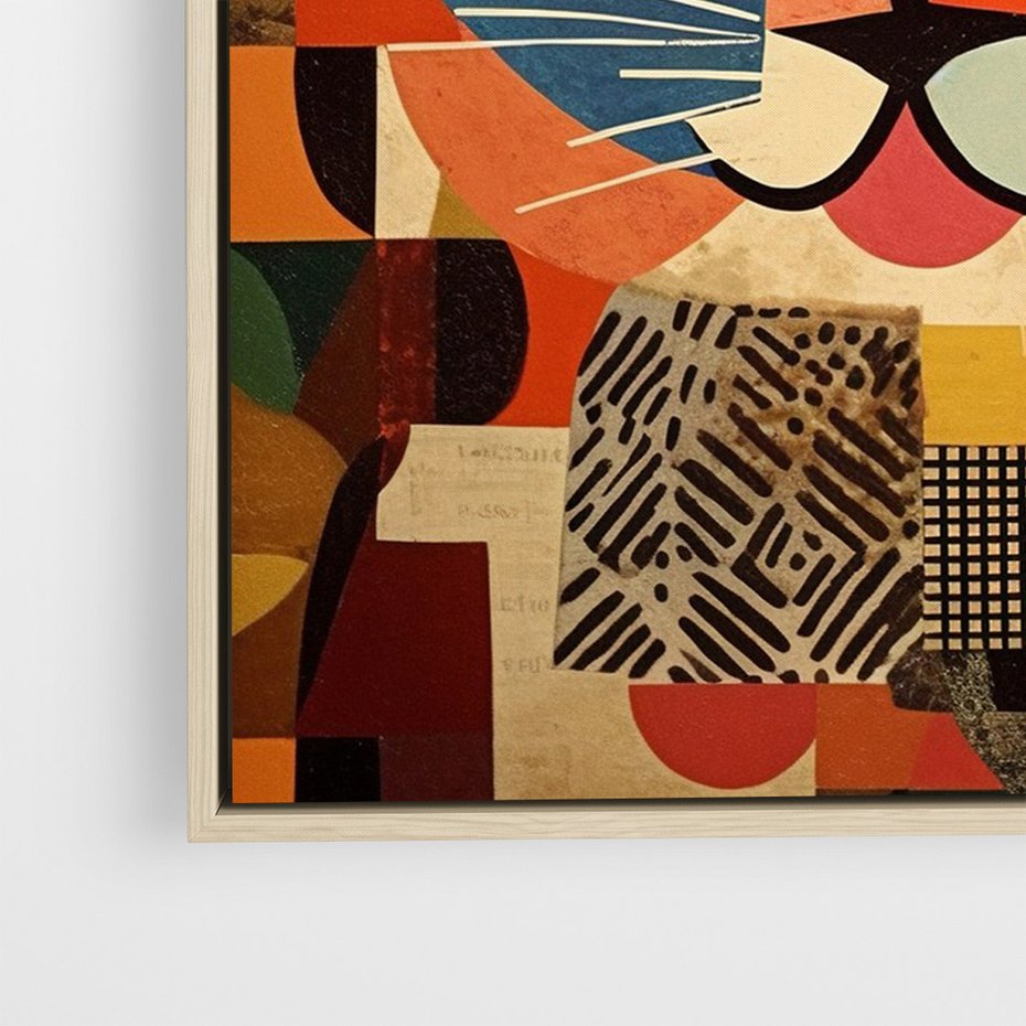 Obraz w ramie 80x120 - Impresje Nieznanych Odniesień - abstrakcyjny obraz olejny, kot - rama drewno