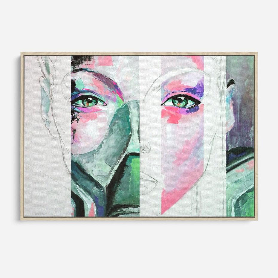 Obraz w ramie 100x70 - Niezakończona Piękność - abstrakcyjny obraz olejny, portret kobiety - rama drewno