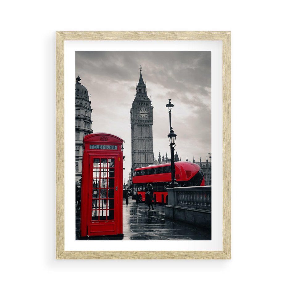 Plakat w ramie 50x70 - Londyński Klimat Telefoniczny - Londyn, telefon - rama drewno