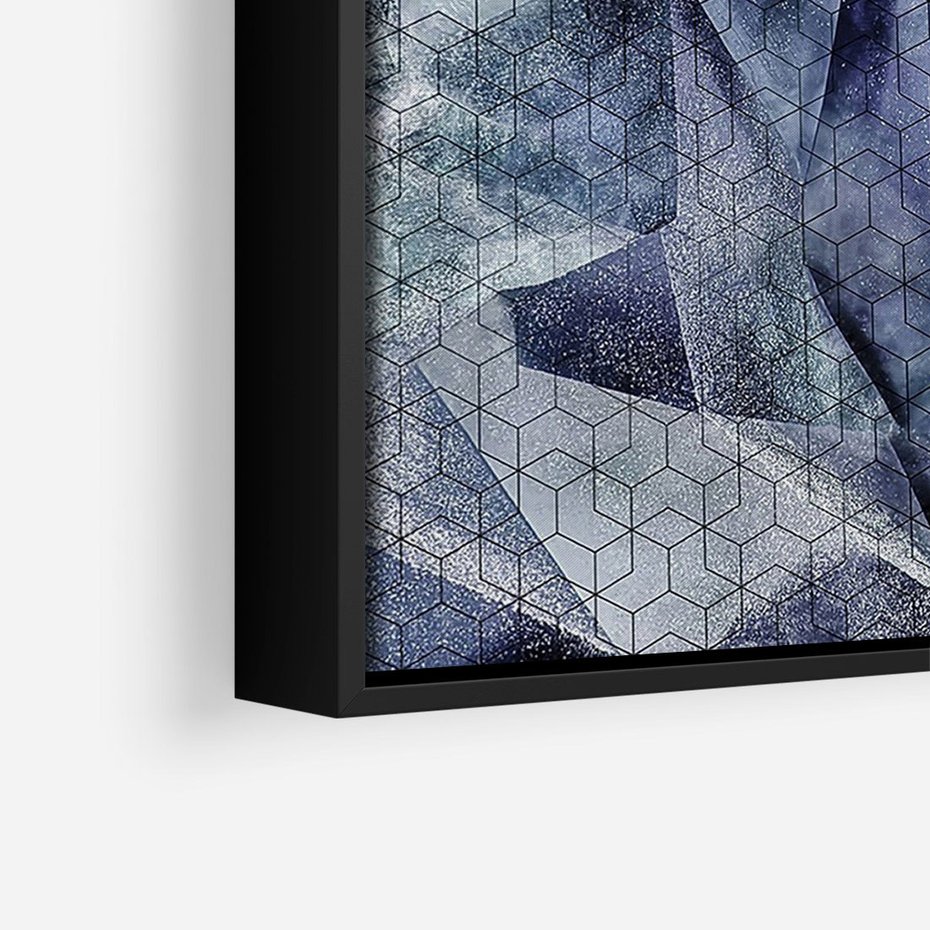 Obraz w ramie 70x100 - Melodia mgieł i marzeń - abstrakcja w kolorze granatu, przypominająca górę lodową - rama czarna