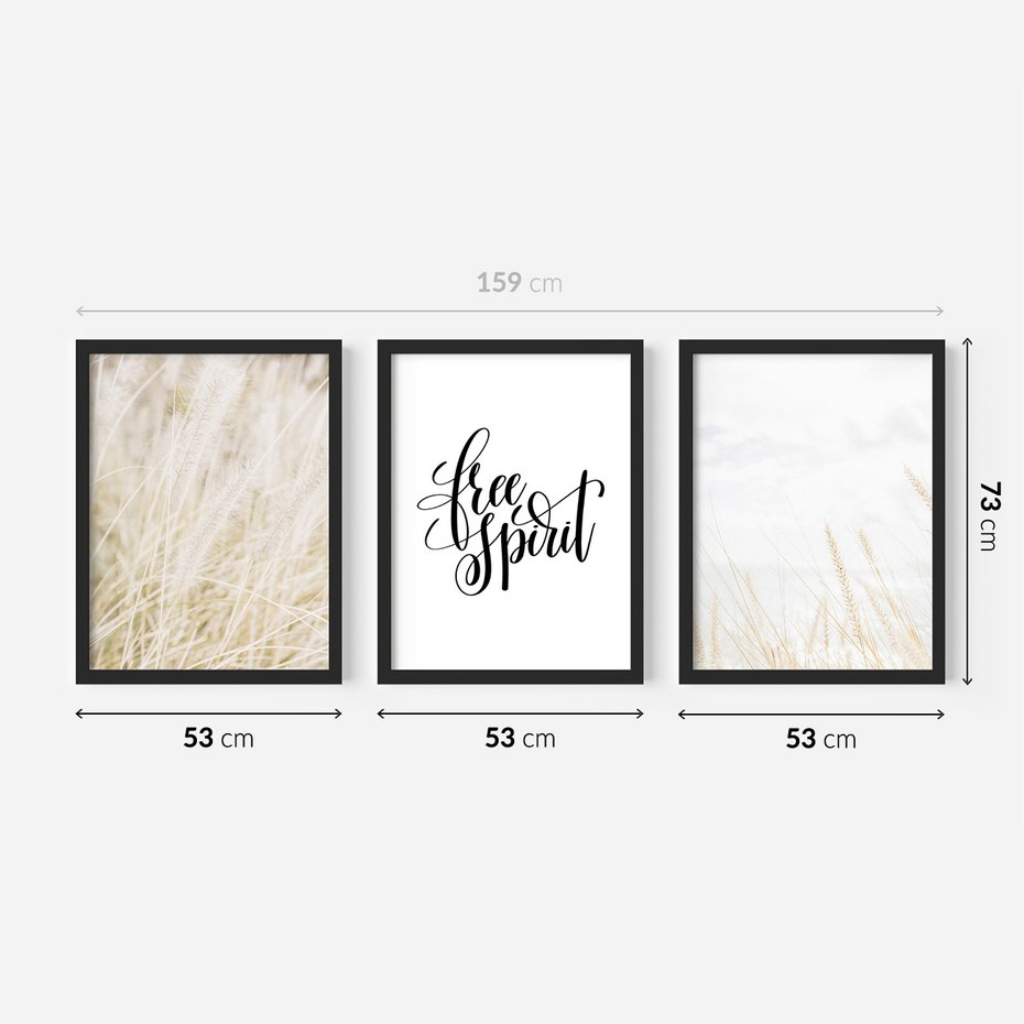Zestaw obrazy w ramie 50x70 galeria - Wolność, minimalizm, typografia - rama czarna