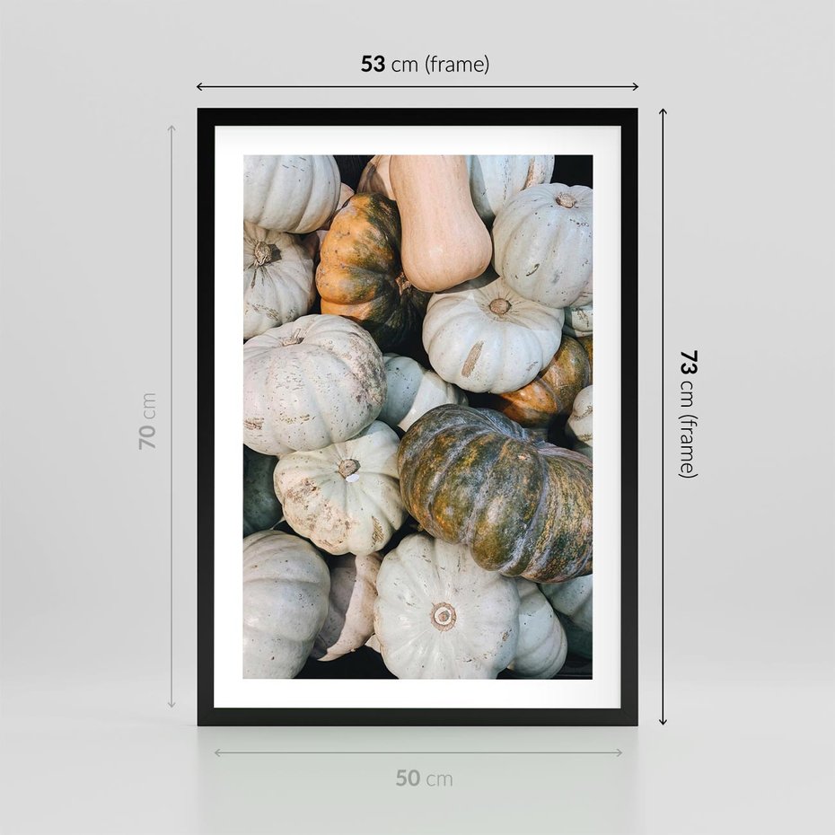 Plakat w ramie 50x70 - Minimalizm Jesieni - dynie, białe - rama czarna