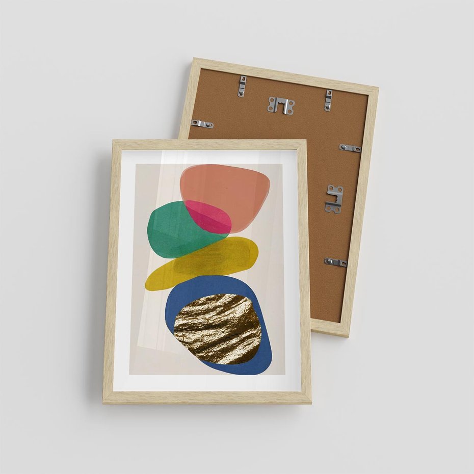 Plakat w ramie 30x40 - Kolorowe Przenikanie Kształtów - abstrakcyjne formy, obraz olejny - rama drewno