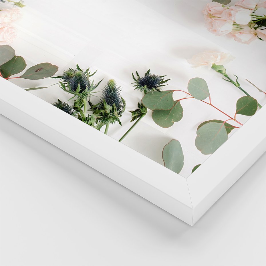 Zestaw obrazy w ramie 50x70 galeria - Białe, kwiaty, róże - rama biała