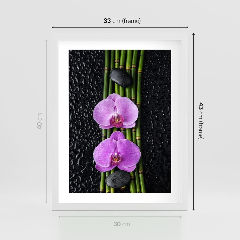 Plakat w ramie 30x40 - Japońskie Spa w Otoczeniu Storczyków - storczyk, spa - rama biała