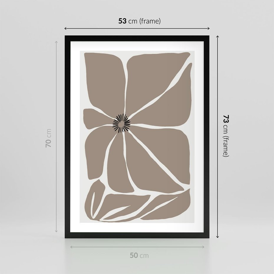 Plakat w ramie 50x70 - Złudne Zmysły - abstrakcyjny kwiat, beże i brązy - rama czarna