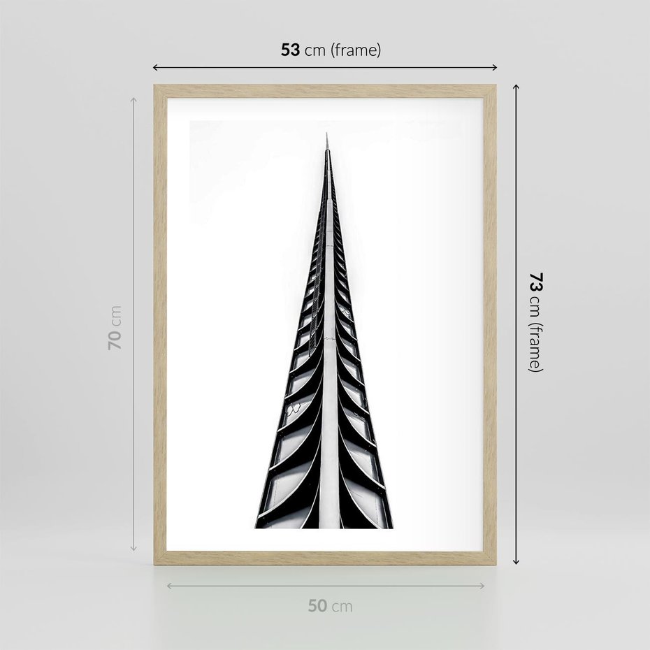 Plakat w ramie 50x70 - Majestatyczna Architektura - wysoki, strzelisty wieżowiec - rama drewno