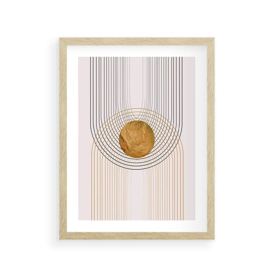 Plakat w ramie 30x40 - Złota Geometria - styl modern, złoto - rama drewno