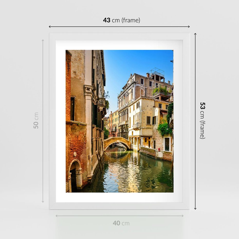 Plakat w ramie 40x50 - Magia Kanałów Weneckich - Wenecja, kanały - rama biała