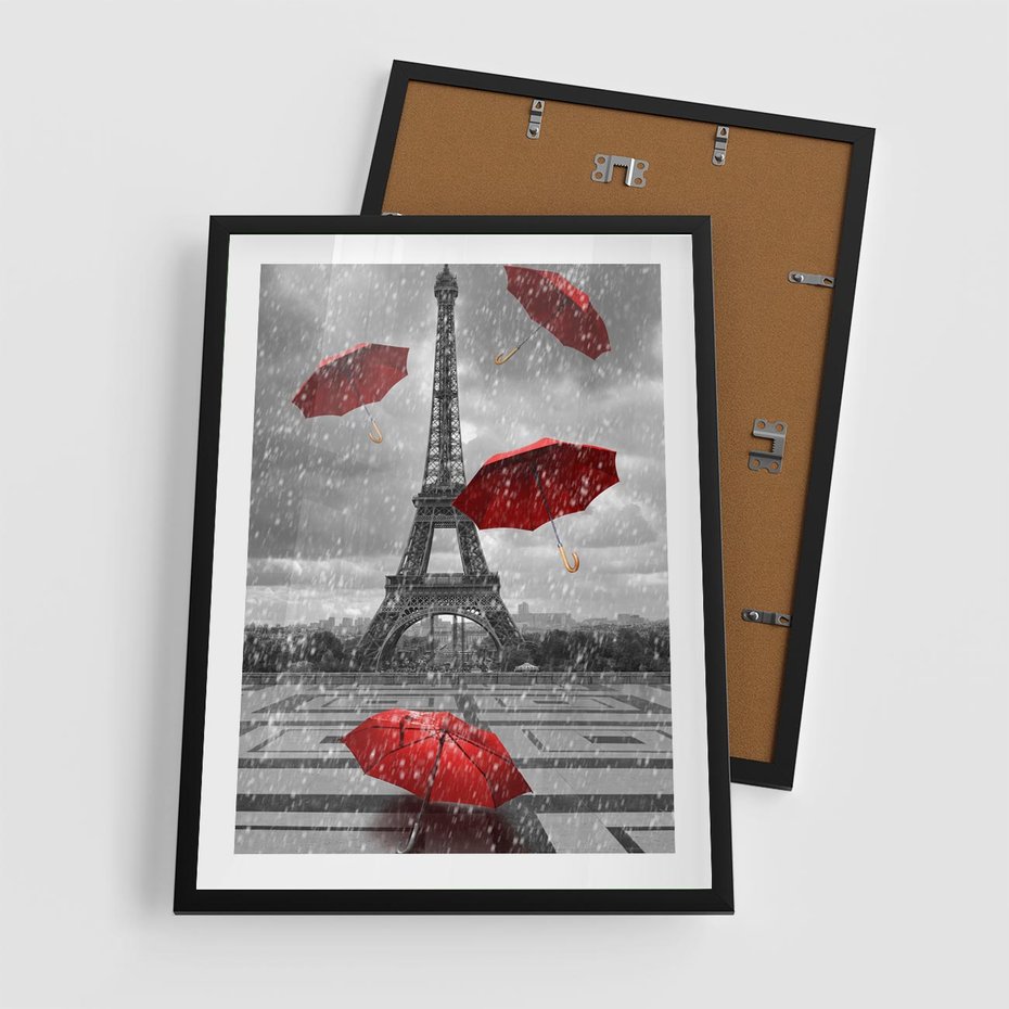 Plakat w ramie 50x70 - Czarno-biała magia Eiffla - Eiffla, Paryż - rama czarna