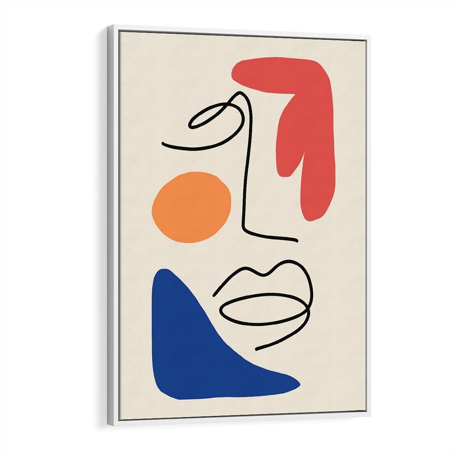 Obraz w ramie 50x70 - Rozbijające Granice Kształtów - abstrakcyjny obraz, przypomina twarz - rama biała