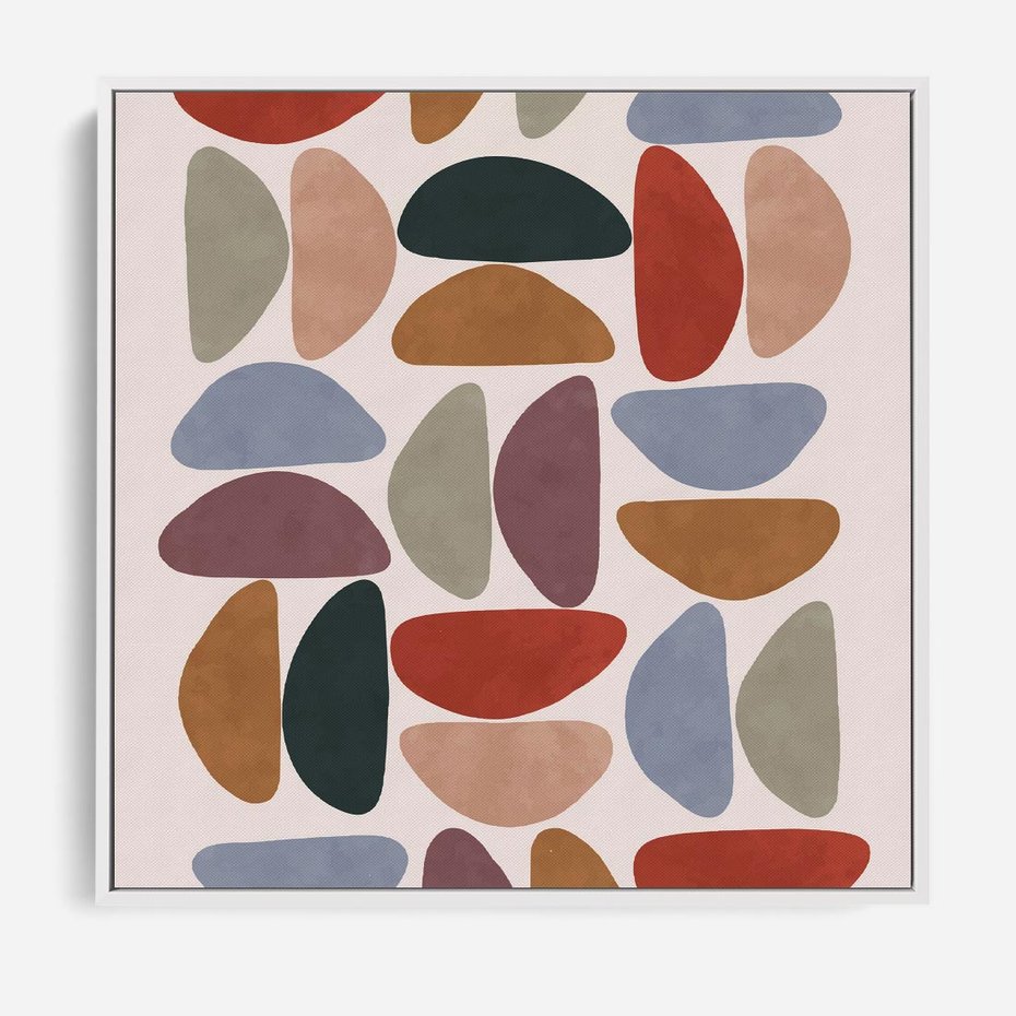 Obraz w ramie 80x80 - Kolorowe Echo Boho - abstrakcyjny obraz, geometryczna kompozycja - rama biała