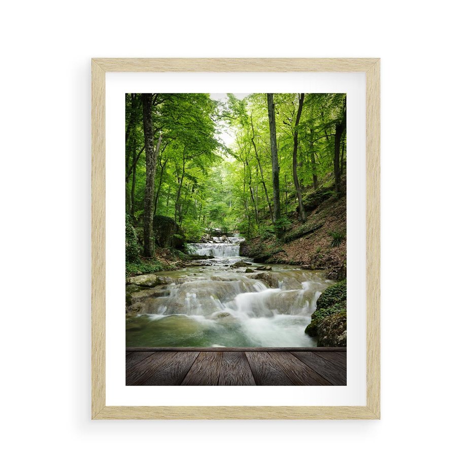 Plakat w ramie 40x50 - Plączący się strumień - rzeka, strumień - rama drewno