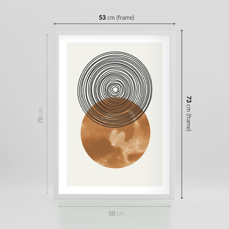 Plakat w ramie 50x70 - Taniec Okręgów - boho obraz, geometria - rama biała