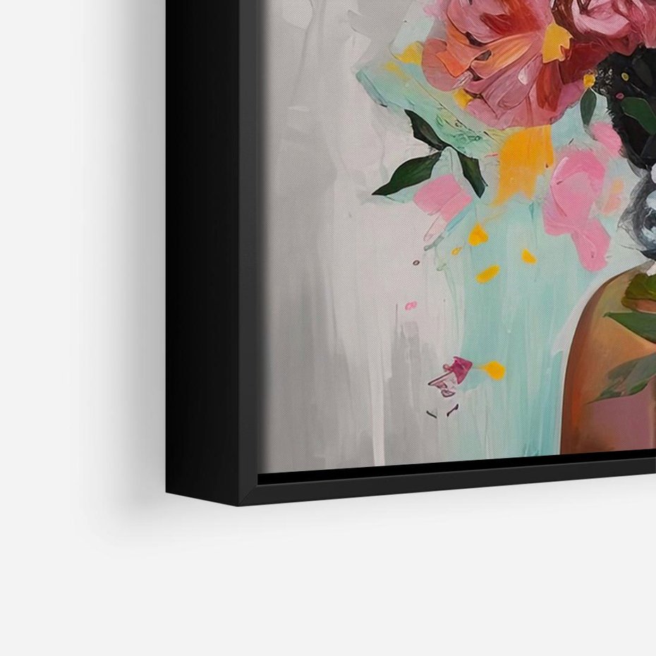 Obraz w ramie 100x70 - Z Głową w Kwiatach - obraz olejny, sztuka nowoczesna - rama czarna