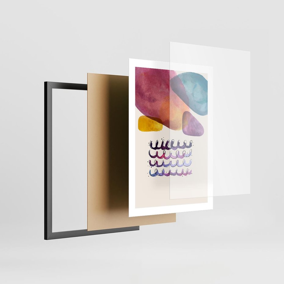Plakat w ramie 50x70 - Impresje Akwarelowej Przestrzeni - kolorowe pastelowe plamy, rozmyte żywe kolory - rama czarna
