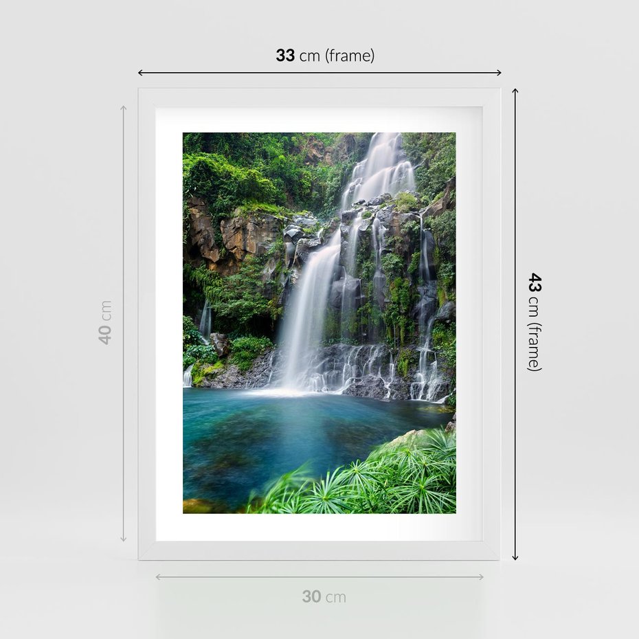 Plakat w ramie 30x40 - Tropikalny Wodospad - wodospad, tropikalny - rama biała