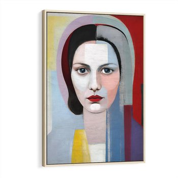 Obraz w ramie 80x120 - Kolorowe Granice Form - abstrakcyjny obraz olejny, portret twarzy kobiety - rama drewno