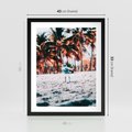 Plakat w ramie 40x50 - Tropikalna Uroda: Plaża z Mewą - tropikalna plaża, mewa na piasku - rama czarna